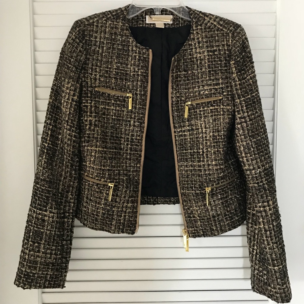 Michael Kors cropped blazer with gold zipper